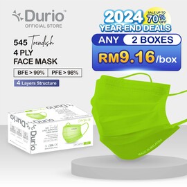 Durio 545 Trendish 4 Ply Surgical Face Mask - Neon Green (40pcs)